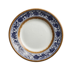 Elegant blue and white plate isolated on transparent background
