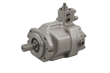 Industrial hydraulic pump motor component on transparent background