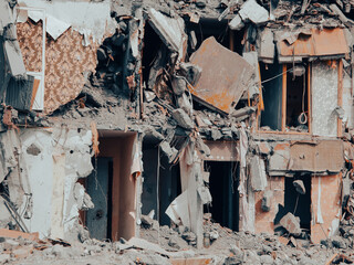 ruined street and destroyed houses in Kiev war in Ukraine