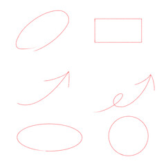 赤い鉛筆で描かれた丸、四角、矢印