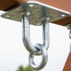 Naklejka premium Heavy duty metal swing set hanger hardware for durable outdoor playground fun isolated on white background