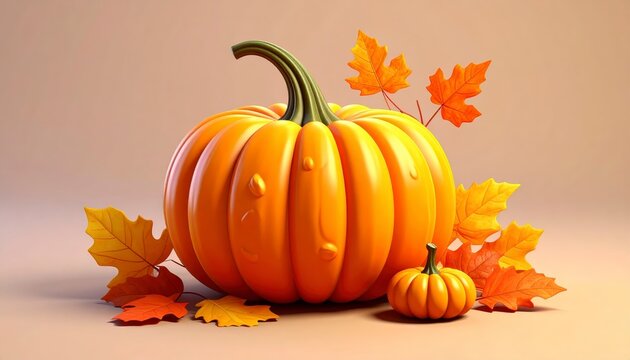pumpkin thanksgiving 3d icon illustration. Festive autumn holiday graphic cucurbit celebration image fall season greeting element.