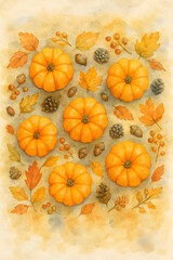 ミニパンプキンと秋色デコレーションのフラットレイ