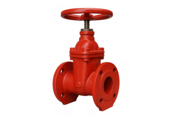 Red industrial gate valve controlling fluid flow