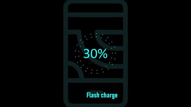 Circle battery charging animation with power icon and percentage numbers.30 Isolated on black background. Charge Level Icon. Charging Icon. Flat style. charging empty battery icon wk video
