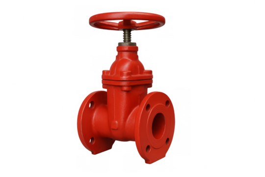 Red industrial gate valve controlling fluid flow
