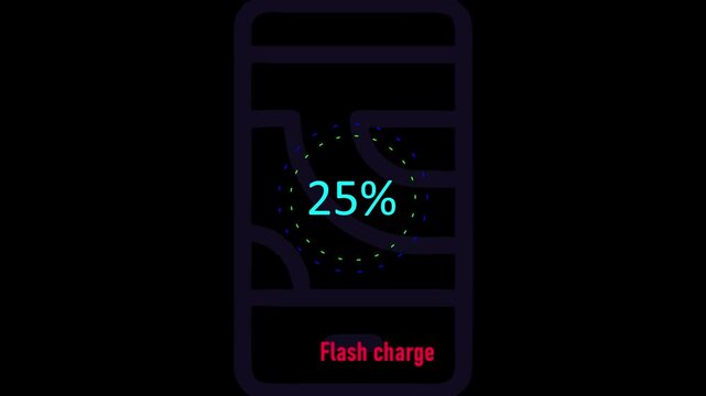 Circle battery charging animation with power icon and percentage numbers.25 Isolated on black background. Charge Level Icon. Charging Icon. Flat style. charging empty battery icon wk video