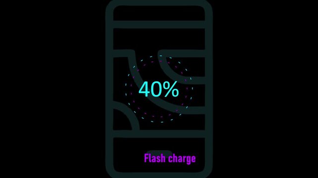 Circle battery charging animation with power icon and percentage numbers.40 Isolated on black background. Charge Level Icon. Charging Icon. Flat style. charging empty battery icon wk video