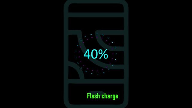 Circle battery charging animation with power icon and percentage numbers.40 Isolated on black background. Charge Level Icon. Charging Icon. Flat style. charging empty battery icon wk video