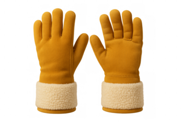 Yellow suede shearling gloves warming winter hands