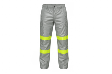 Grey work pants with luminous safety reflective stripes