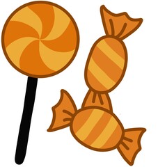 Halloween elements illustration set-Collection of cute Halloween themed illustrations including pumpkin, ghost, witch hat, black cat, and candy. 