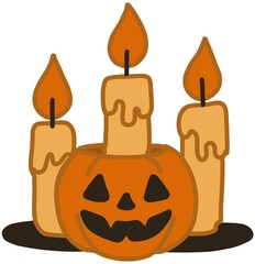 Halloween elements illustration set-Collection of cute Halloween themed illustrations including pumpkin, ghost, witch hat, black cat, and candy. 