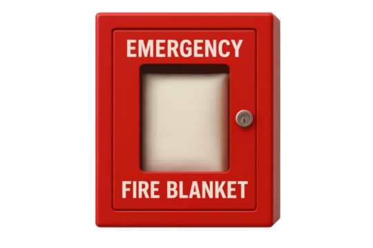 Emergency red fire blanket box with transparent background
