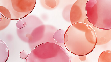 Sophisticated arrangement of translucent bubbles and circles in soft pink and coral shades creating layered composition with transparent effects and copy space