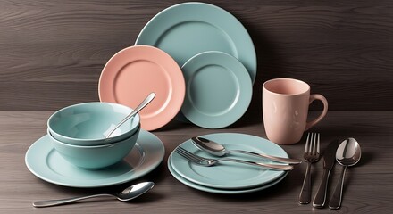 Teal and Rose Dinnerware Set.