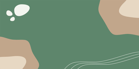 Aesthetic abstract background in green with cream waves. Free copyspace area design.