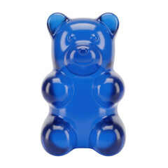Translucent blue gummy bear against black background isolated on a transparent background candy