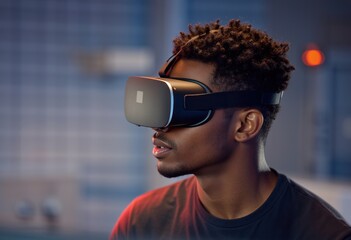 Closeup portrait of a VR developer using a latency monitor for profiling