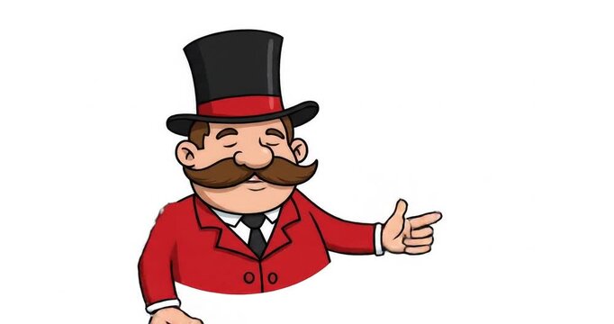 Cheerful man in top hat welcoming guests with joy