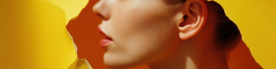 Side profile of a person against yellow background