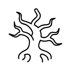 Abstract tree illustration with twisted branches and roots  