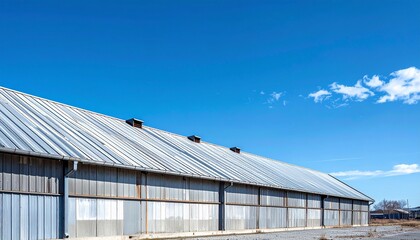 Fototapeta premium warehouse with zinc roof, wide copy space