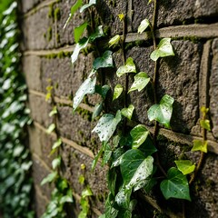 Ivy Growing on Stone Wall.