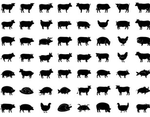 Silhouettes of various farm animals