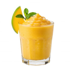 Frothy mango beverage with mint and fruit slice isolated on a transparent background smoothie drink