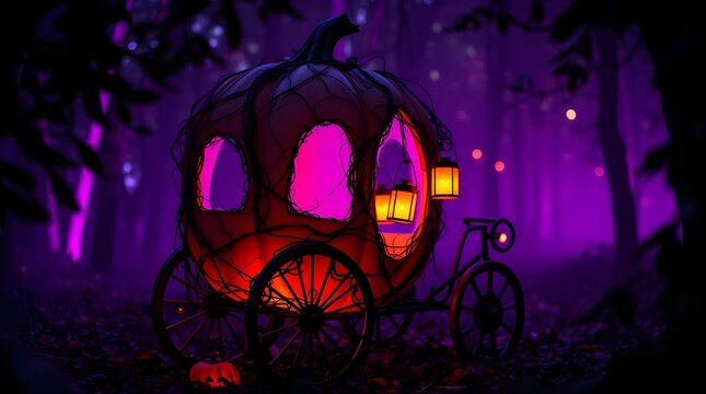 Enchanted Pumpkin Carriage in Haunted Forest