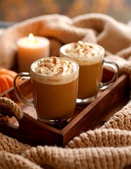 Hot coffee, pumpkin spice latte, rustic autumn vibes