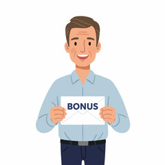 Cheerful Flat Style Man Holding Bonus Envelope Letter Illustration