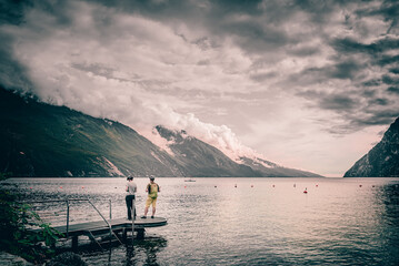 Beautiful coastline of Garda lake at sunset, Italy