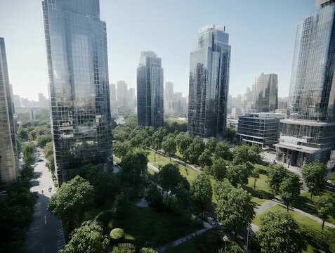 Modern city with green spaces