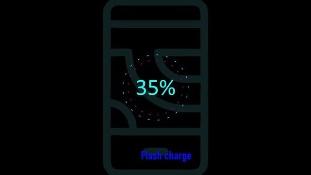 Circle battery charging animation with power icon and percentage numbers. 45% Isolated on black background. Charge Level Icon. Charging Icon. Flat style. charging empty battery icon wk video
