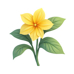 Bright Yellow Flower with Green Leaves on Transparent Background for Nature and Botanical Themes