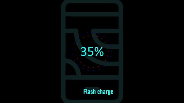 Circle battery charging animation with power icon and percentage numbers. 45% Isolated on black background. Charge Level Icon. Charging Icon. Flat style. charging empty battery icon wk video
