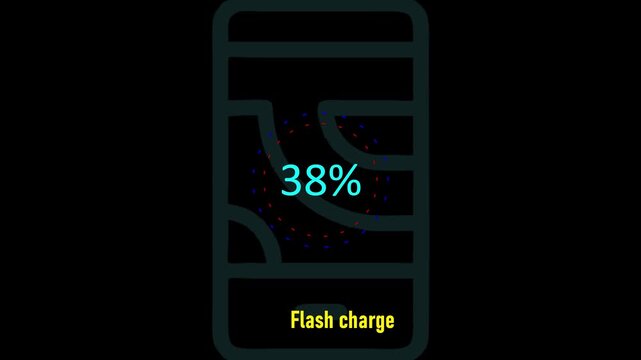 Circle battery charging animation with power icon and percentage numbers. 50% Isolated on black background. Charge Level Icon. Charging Icon. Flat style. charging empty battery icon wk video