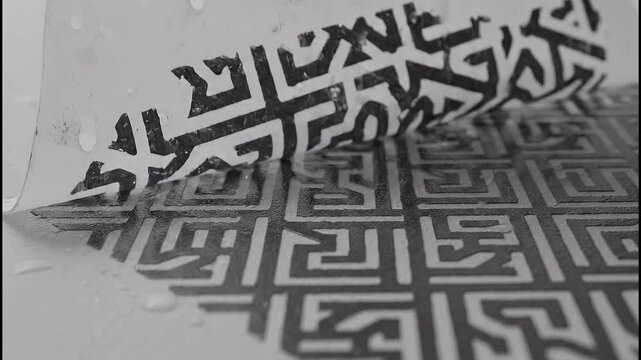 Delicate removal of intricate geometric stencil, revealing sharp pattern transfer and creating