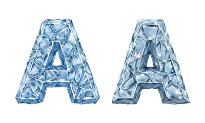 Cool crystal glass font 'a' letters for winter themed design projects and typography isolated on transparent background