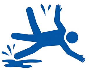 Blue silhouette of a person falling in a puddle