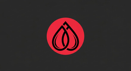 Abstract logo design featuring two black teardrop shapes intertwined within a red circle against a dark gray background, symbolizing balance, unity, or connection