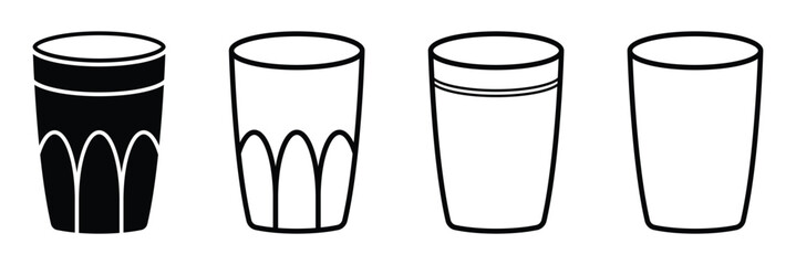 Water glass icon set. Full and empty water glass icons. Drink glass icon collection in color. Vector illustration. EPS 10