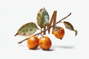 Fruit branch with letter 'M'