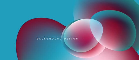 Abstract fluid shapes, vibrant colors blend. Blue, pink, red gradients create dynamic composition. Modern design element for backgrounds.