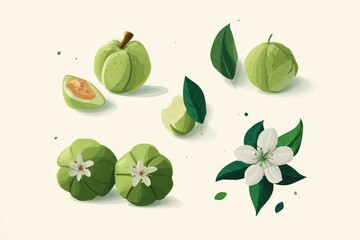 Green fruit and flower illustration