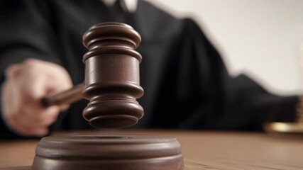 Judge hitting gavel in courtroom law justice legal decision authority trial order court judgment verdict crime punishment lawyer case 4k video judiciary system authority - Powered by Adobe