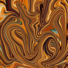 Vibrant golden orange abstract swirl with dynamic fluid textures. An energetic flowing pattern perfect for digital art, modern backdrops, or artistic projects.