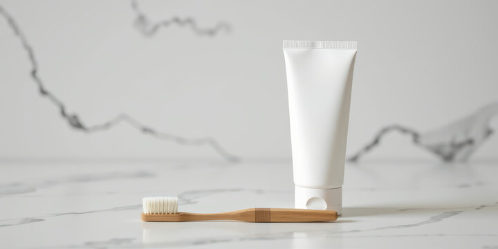 White toothpaste tube bamboo toothbrush mint toothpaste dental care